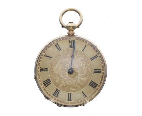 Small Muret 18ct cylinder pocket watch, signed gilt three quarter plate movement with gilt three arm balance and regulator, m