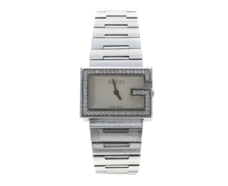 Gucci G-Collection diamond set stainless steel wristwatch, reference no.100L, mother of pearl dial, quartz, 31mm-Movement - c