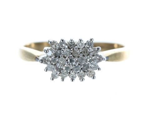9ct diamond cluster ring,&nbsp;width 7.5mm, 2.3gm, ring size N 