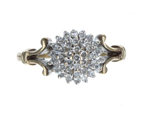 9ct diamond cluster ring, 9mm, 2.6gm, ring size I 
