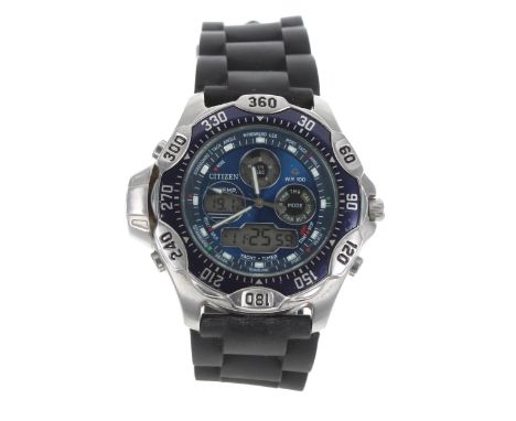Citizen WR-100 Yacht-Timer stainless steel gentleman's wristwatch, reference no. C700-001199, quartz multi-function with digi