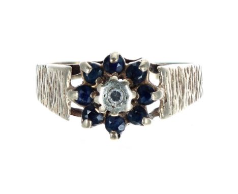 9ct sapphire cluster ring, 10mm, 2.3gm, ring size N 