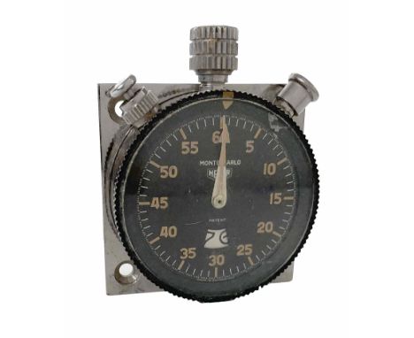 Heuer Monte-Carlo Patent dashboard timer car clock, the 2.00'' black dial signed Heuer Monte-Carlo with Arabic five seconds n