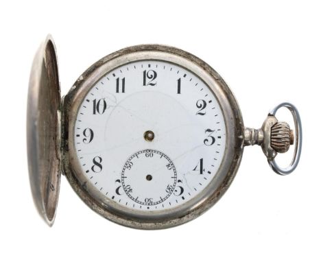 Junghans silver (0.800) lever hunter pocket watch, signed gilt movement with compensated balance and regulator, inscribed met
