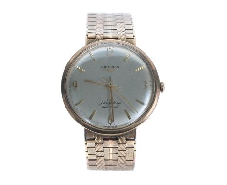 Longines Flagship *** automatic 9ct gentleman's wristwatch, silvered dial with Arabic quarter numerals and centre seconds, in