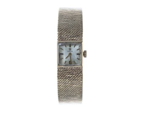 Omega 9ct lady's watch, serial no. 26482xxx, circa 1968, square silvered dial, cal. 484 movement, integral bracelet, 31.1gm, 