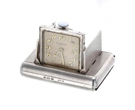 Tavannes Watch Co. Dunhill 'La Captive' silver engine turned purse watch, import hallmarks for London 1936, with end pushers 