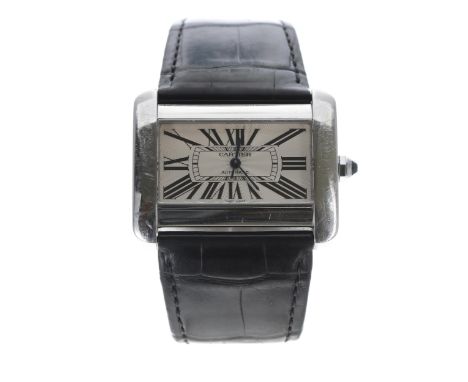 Cartier Tank Divan automatic stainless steel watch, reference no. 2612, serial no. 1598xxxx, sapphire set crown, Cartier blac