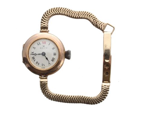 Rolex 9ct lady's wristwatch, import hallmarks for London 1916, signed Roman numerals dial and 15 jewel movement, 9ct bracelet