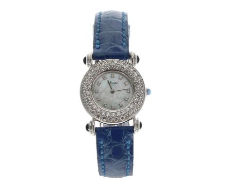 Chopard 18ct white gold sapphire and diamond lady's wristwatch, references 13/6397-23 522277 915, pavé diamond bezel, mother 