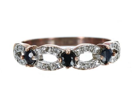 9ct sapphire and diamond ring, width 5mm, 2.8gm, ring size P 