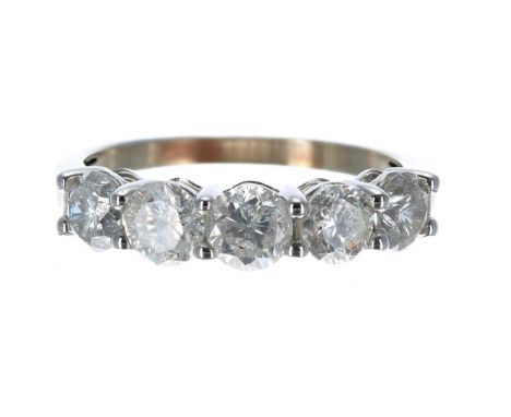 Good white gold five stone diamond ring, round brilliant-cut, estimated 2.00ct approx, clarity SI2-I, colour H/I, width 5mm, 