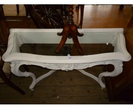 A stylish Georgian style white painted console table, with inset glass top 