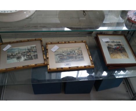 A pair of Chinese watercolours, both signed R. Leung, together with a further pair of bamboo framed Chinese watercolours, bot