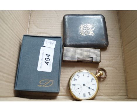 A mixed group of collectables to include a cased Dupont lighter, a Elgin gold plated pocket watch, further lighter and cigare