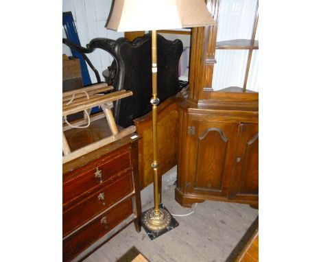 A stylish gilt brass and marble standard lamp, with shade (sold electrically untested)