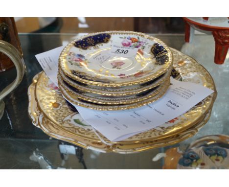 Six pieces of 19th century ceramics, to include a Coalport cabinet plate, having hand-painted floral decoration inset within 