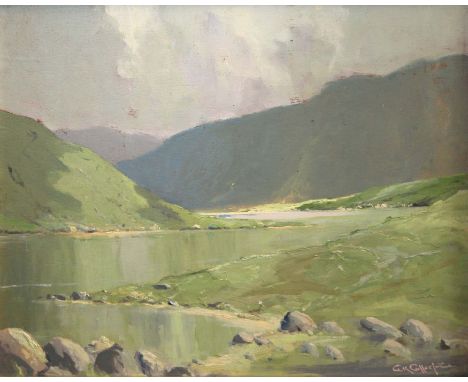 George K. Gillespie RUA, 1924-1996
LAKE LANDSCAPE
Oil on board, 16" x 20" (41 x 51cm), signed.