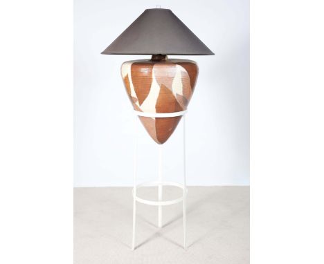 A STANDARD LAMP
Designed by Flute Inc; Chicago, the base is of corrugated paper, signed by the artist.

Provenance: Flute Inc