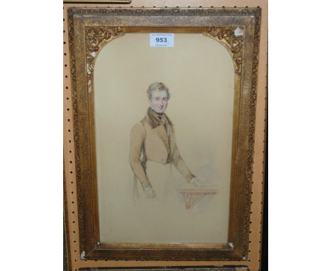 MUSGRAVE Portrait of  a lady and gentlemen, three quarter length, watercolour and pencil, 38 x 24cm (2) Condition Report: Not