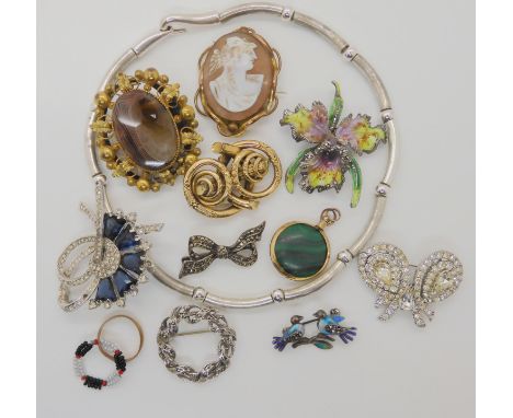 A brooch by Mitchel Maer, an enamel bird brooch and vintage costume jewellery Condition Report: Not available for this lot