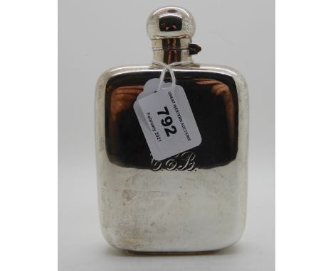 A silver spirit flask, Sheffield 1902 monogrammed "CEB", 16cm x 10.5cm, 243gms Condition Report: Not available for this lot