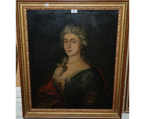 BRITISH SCHOOL Portrait of a lady wearing pearls, oil on canvas, 73 x 60cm Condition Report: Not available for this lot