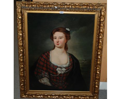 E T BUTLER Portrait of Flora MacDonald, half length, signed, oil on canvas, dated, 1882, 90 x 70cm Condition Report: Not avai