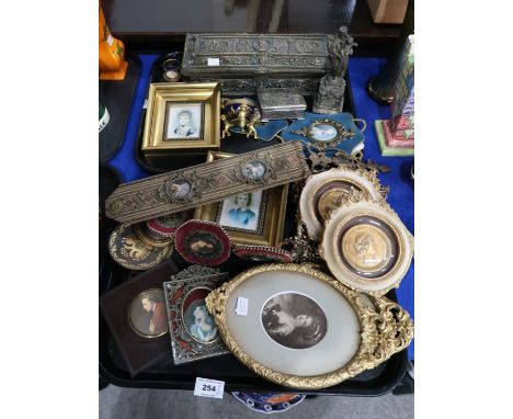 A collection of framed portrait prints, boxes etc Condition Report: Not available for this lot