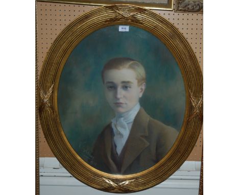 V GOLDNER Portrait of a young man in green jacket, signed, pastel, 64 x 53cm Condition Report: Not available for this lot