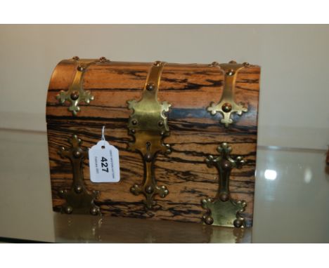 A Victorian coromandel brass bound inlaid two division tea caddy, the lids inscribed Green &amp; Black with J Valentine, Dund