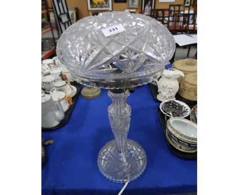 A cut glass table lamp with mushroom shade Provenance: The Late Dr Helen. E. C. Cargill Thompson Condition Report: Available 