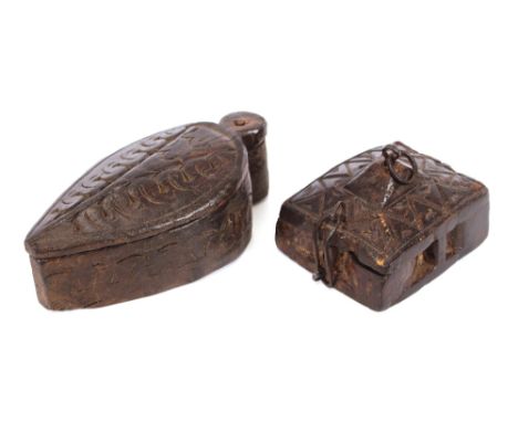 Two vintage African carved wooden tribal boxes