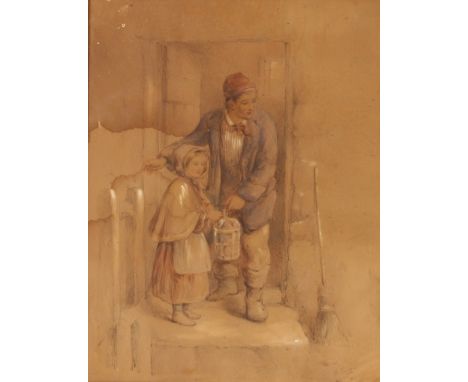 H Earp, study of a man with red cap and young girl holding lantern, pencil signed drawing 39cm x 30cm&nbsp;