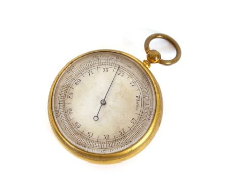 A small 19th Century brass cased pocket barometer