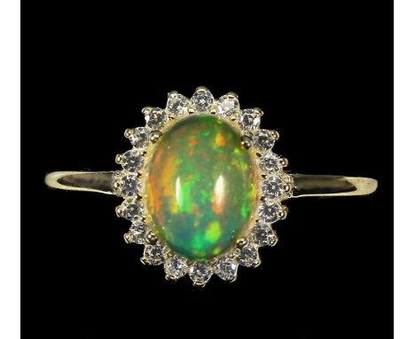 A matching 925 silver gilt cluster ring set with cabochon cut opal and white stones, (N.5).