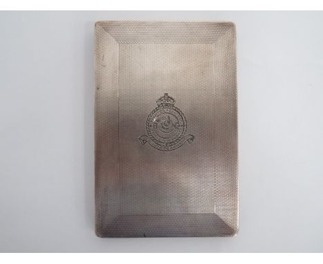 WW2 RAF Scarce 66 Sqn Presentation Cigarette Case silver hallmarked Birmingham1939-40, regimental, engine turned case. The fr