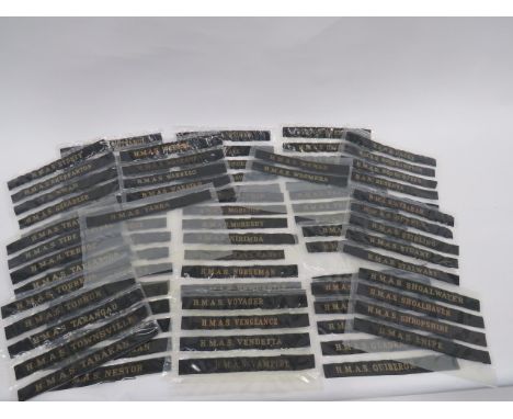 Australia 2. A good interesting selection of 88 naval cap tallies / ribbons (K-Z).All different. Various ages. Most VGC.