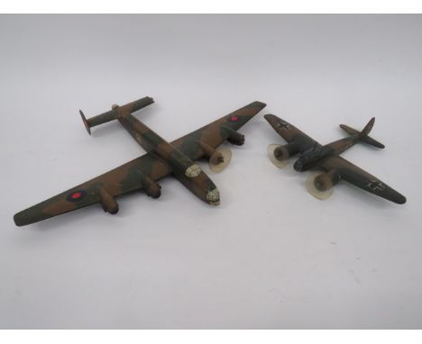 Two RAF WW2 Painted Recognition Modelsconsisting camouflaged painted British Halifax.  One perspex prop remaining.  One tail 