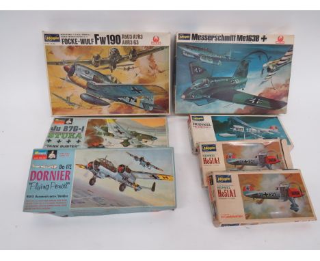 Selection of Unmade Plastic Kits of German Aircraft Comprising: Hasegawa 1:72 scale 2 x HE51A-1. ... 1:32  HE51B. ... 1:32 ME