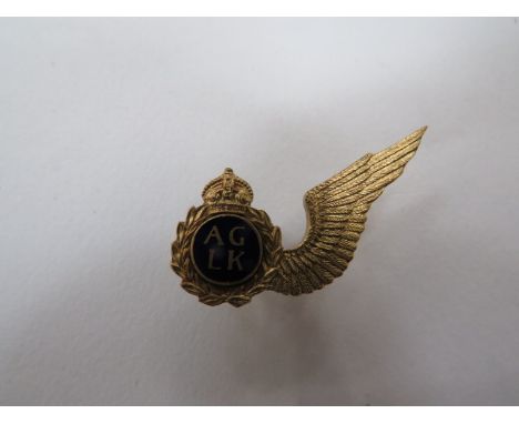 South African Air Force scarce Air Gunner Mess Dress wing/brevet.Good die-cast gilt crowned single winged wreath bearing AG/L