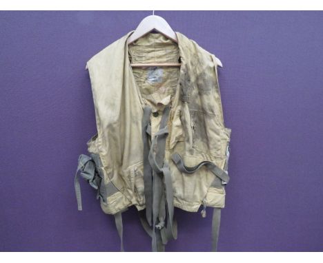 RAF 1941 Pattern Yellow Mae Westyellow drill material vest.  Green canvas light pocket to the right side.  Left chest mirror 