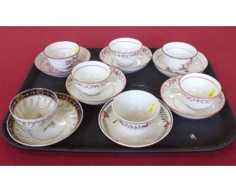 Seven tea bowls and saucers one printed after Adam Buck. Condition report: see terms and conditions