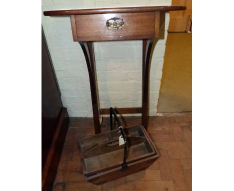 Edwardian shoe cleanining basket and a mahogany wall shelf. Condition report: see terms and conditions