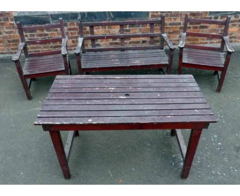 Wooden garden bench, two chairs and table. Condition report: see terms and conditions