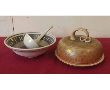 Nigel John Wilde studio pottery bowl, ladle, cheese dish. Condition report: see terms and conditions