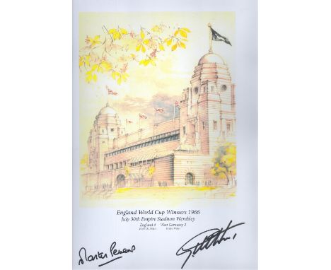 Sport World Cup 1966 Scorers Geoff Hurst and Martin Peters Signed Colour Print. Print Shows Empire Stadium at Wembley painted