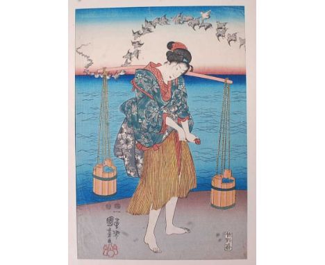 Utagawa Kuniyoshi (1798-1861) – part one of the triptych Mutsu no kuni chidori no Tamagawa (Plover Jewel River in Mutsu Provi