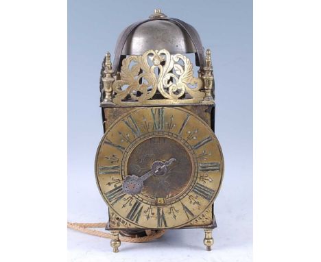 Richard Breckell de (of) Holmes - a late 17th century brass and iron framed lantern clock, having a bell top, signed centre, 