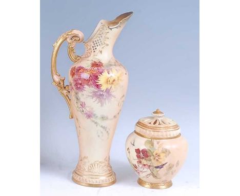 A Royal Worcester blushware ewer, decorated with wildflowers, shape No.1587, circa 1897, h.30.5cm; together with a blush pot 